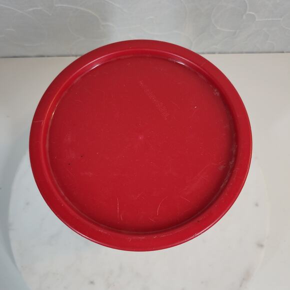 VINTGE Tupperware One Touch Canister Red Lidded Orange Rosemaling Tole Red 90s - Picture 6 of 14